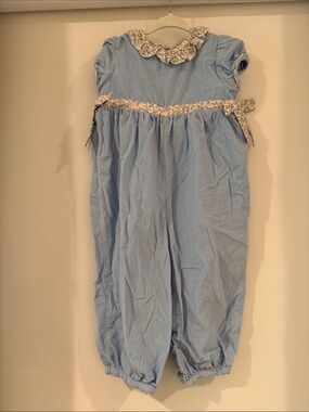 Little English Light Blue Girls Floral Trim One-Piece Romper